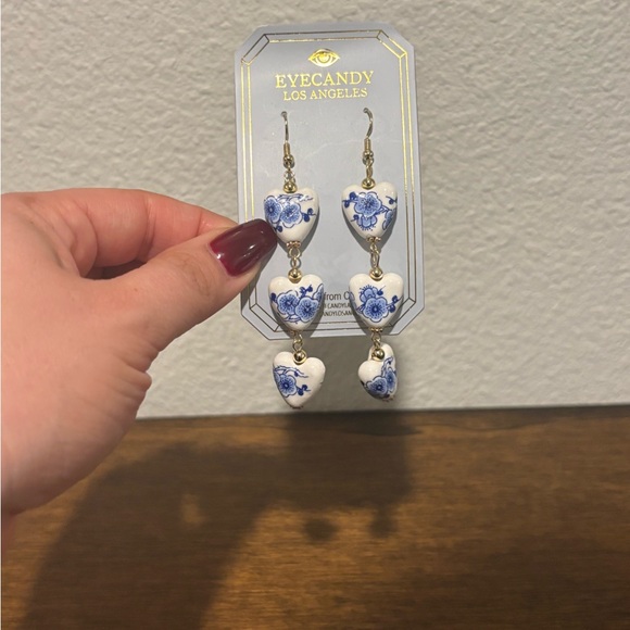Eyecandy Jewelry - EyeCandy Los Angeles Blue Floral Heart Earrings